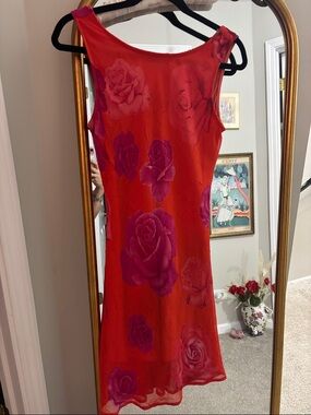 Red Floral Sleeveless Shift Dress